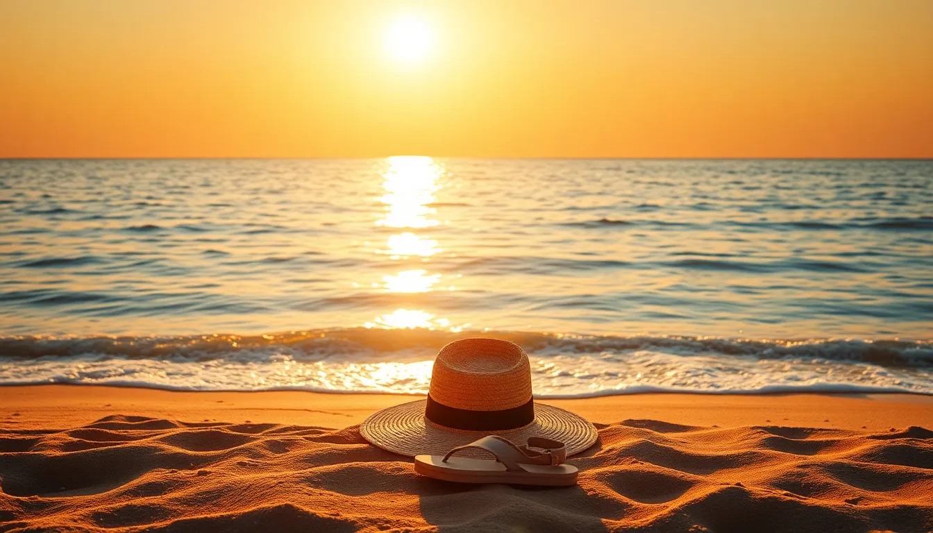 여행 가방 안에 깔끔하게 정리된 옷, 신발, 카메라, 노트북, 책, 세면도구 등 다양한 여행 준비물들이 보이는 항공 샷 이미지. 효율적인 짐 꾸리기를 보여주는 예시.