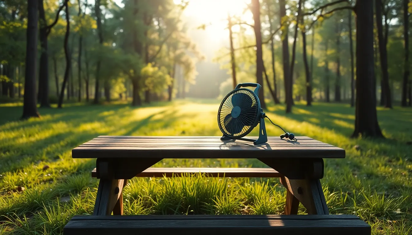 캠핑용 미니 선풍기와 캠핑 장비들