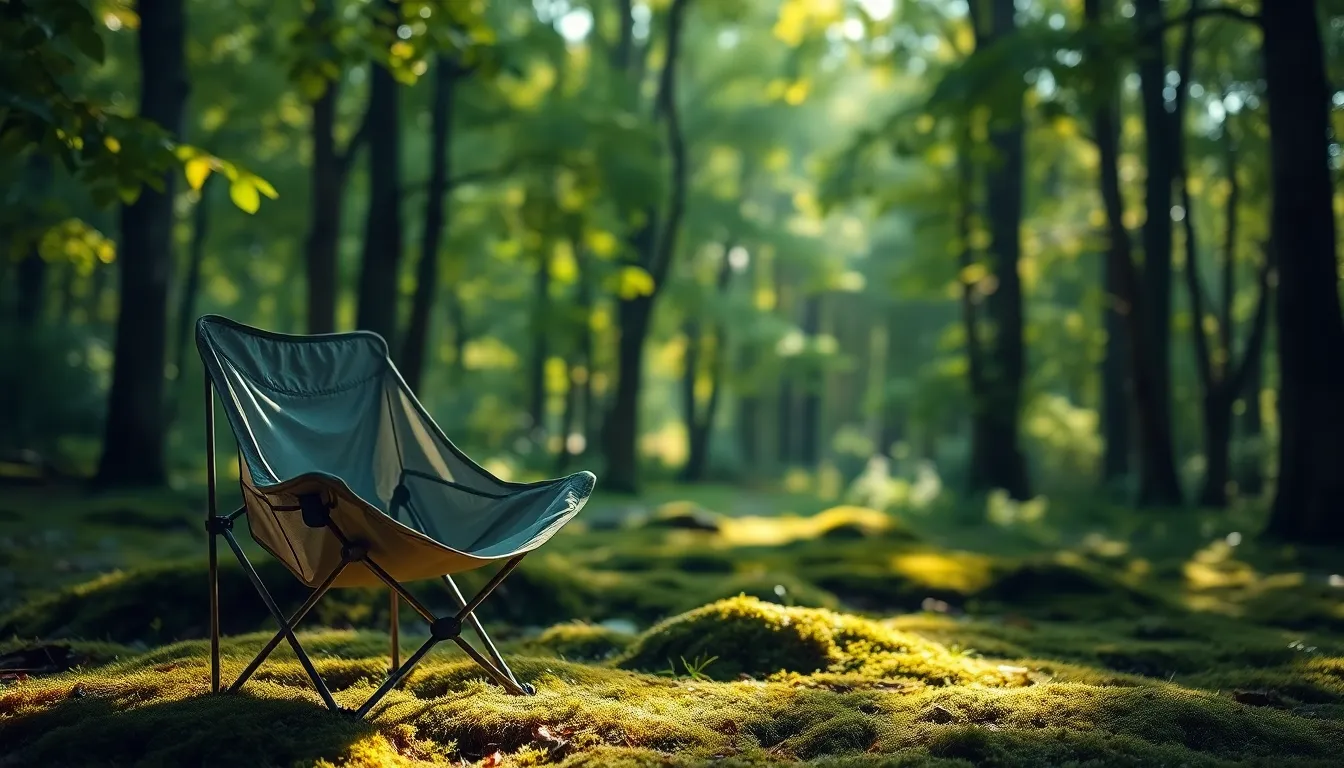 초경량 캠핑 의자에 앉아 자연을 감상하는 혼행족의 모습